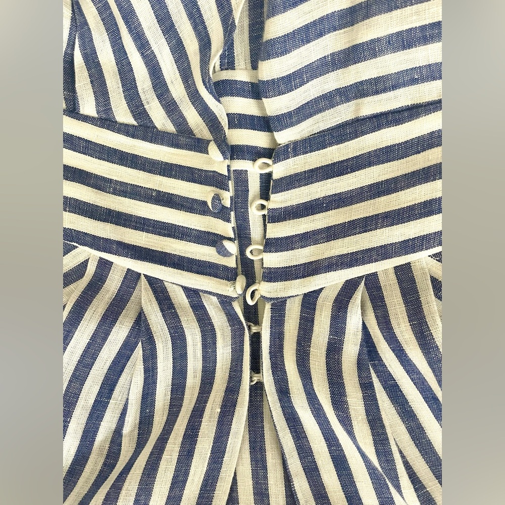 Johanna Ortiz Rio Grande Tunic Navy/white striped linen, large sash, 0, EUC - Picture 10 of 15